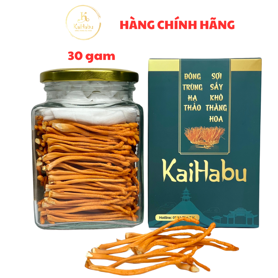 Đông trùng hạ thảo sợi nguyên VIP2 KaiHabu 30g, lọ thủy tinh, khối lượng tịnh 30g