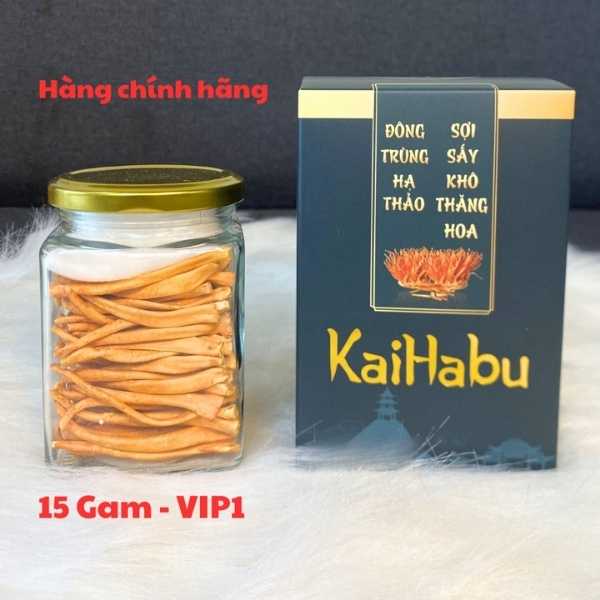 Lọ 15g đông trùng hạ thảo sợi nguyên VIP1 KaiHabu, lọ thủy tinh, khối lượng tịnh 15g