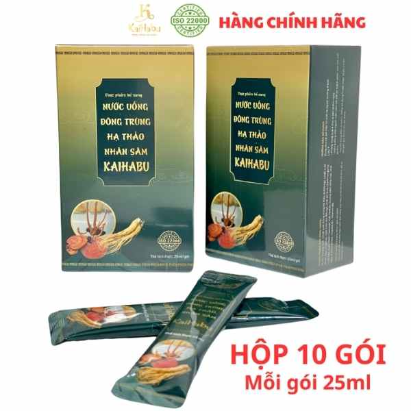 Nước uống đông trùng hạ thảo nhân sâm KaiHabu hộp 10 gói, hộp 10 gói, mỗi gói 25ml