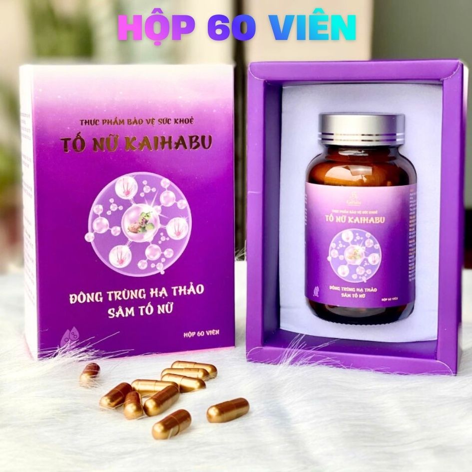 Tố Nữ KaiHabu 60 viên, hộp 60 viên nang cứng, 600mg mỗi viên (sai số 7,5%) tính cả vỏ nang